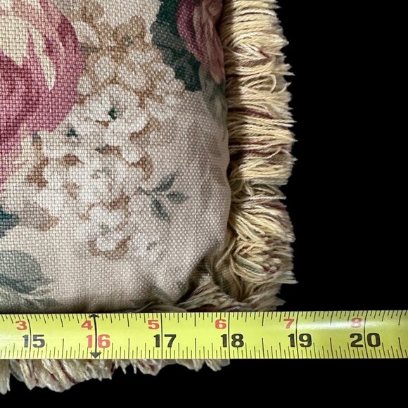 Vintage Floral Rose Decorative Throw Pillow Cream Roses Fringe Cottage Granny - Picture 5 of 6